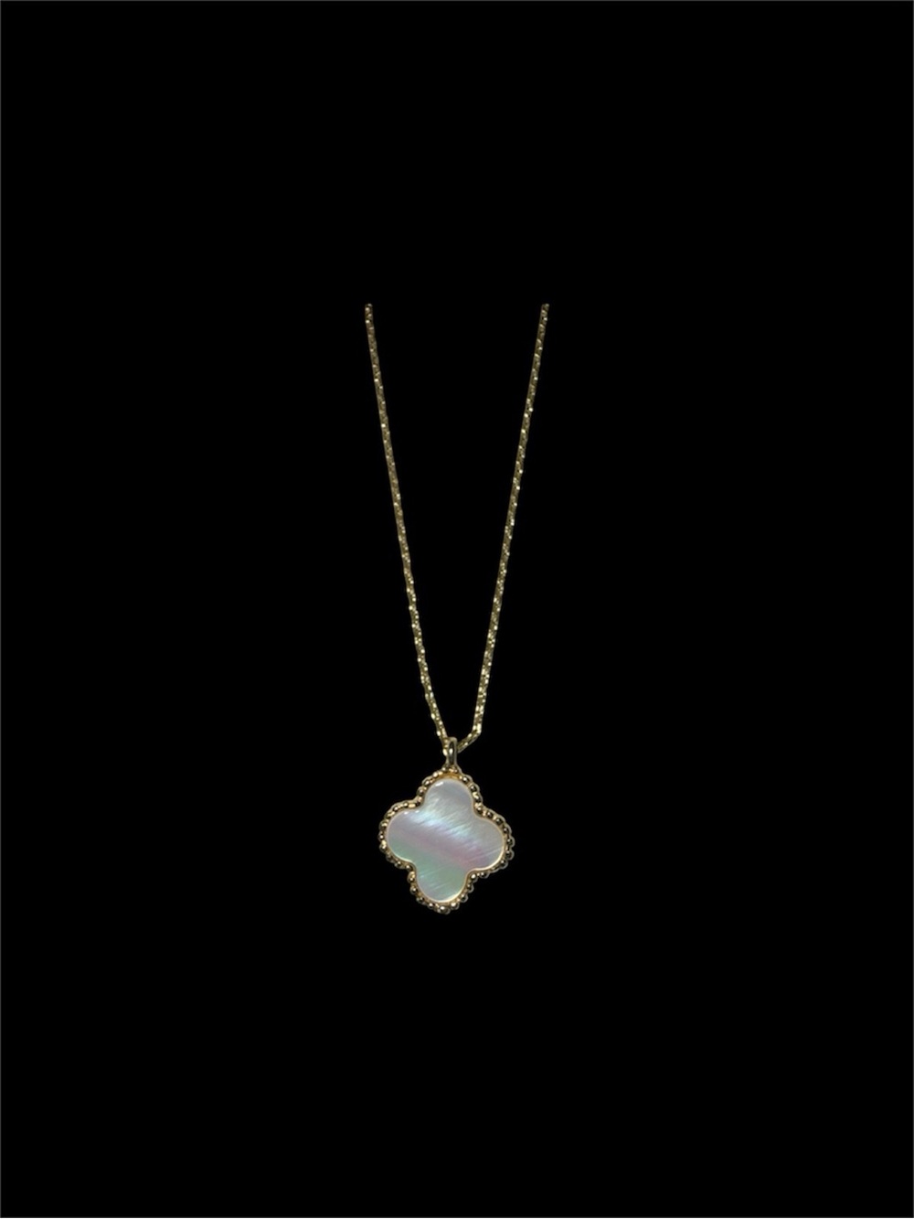 Park Lane Gold Clover Necklace with Iridescent White Center